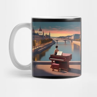 A Pianist Ready To Perform By The River Danube In Budapest Hungary Mug